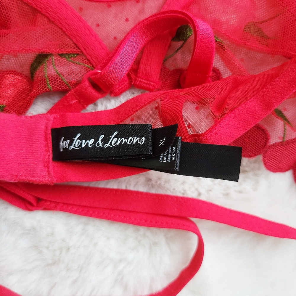 For Love & Lemons Cerise Cherry Embroidered Mesh Bra - Picture 5 of 10